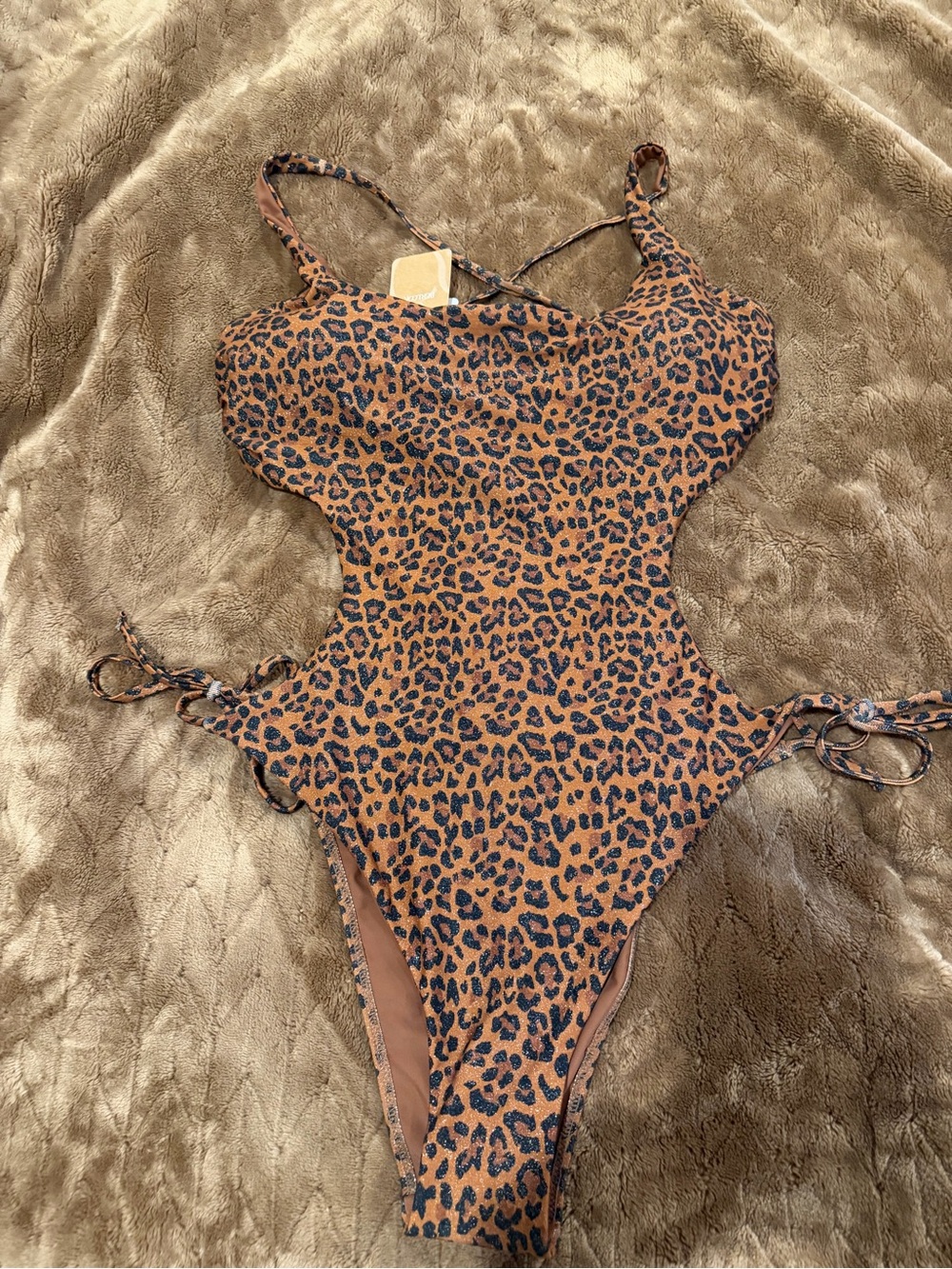 Leopard Print Cutout One-Piece Swimsuit - Brown/Black
